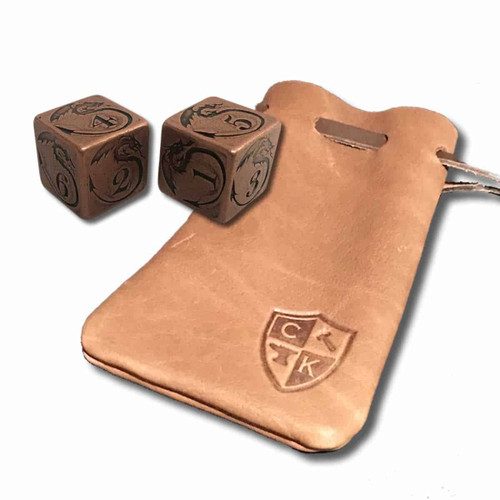 Pair of Pure Solid Copper Handcrafted Gaming Dice with Leather Bag