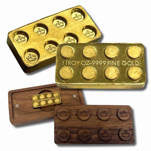 1 oz .9999 Fine Gold - Monarch Building Block Bar - 2x4 with Custom Wood Storage Box
