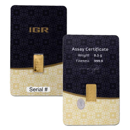 1/2 Gram .9999 Fine Gold Bar - IGR - Sealed in Card