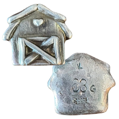 2.03 oz (63 Gram) .999 Fine Silver Bar - Hand Poured Barn Figure (Secondary Market)