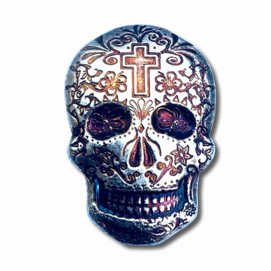2 oz .999 Fine Silver Sugar Skull - Monarch 3D Art Bar Day