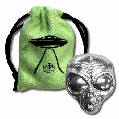 2 oz .999 Fine Silver Alien Head - Monarch 3D Art Bar with Custom Storage  Bag