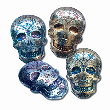 10 oz .999 Fine Silver Sugar Skull - Monarch 3D Art Bar Day of the Dead -  Keyhole Heart