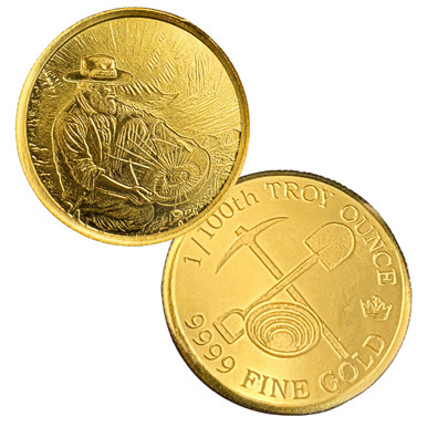 1/100 oz .9999 Fine Gold Round - Monarch - Gold Prospector (Sealed