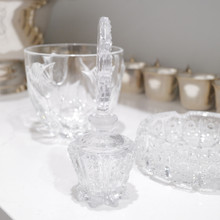 Collectible early American pressed glass (EAPG) perfume bottle with art deco style.