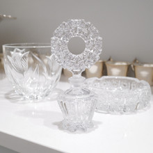 Striking, beautiful, vintage glass perfume bottle with art deco style.  Made in the 1940s in the USA.