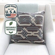 This pillow cover is sustainably made and handmade in the USA by Figgi.  The fabric is a luxurious, heavy weight linen blend with a modern design.