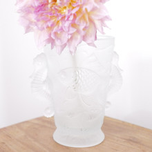 Czech glassmaker Josef Inwald created this charming piece with intricate molded details of fish and aquatic plants. The matte frosted finish gives it an ethereal, timeless quality.