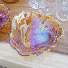 The carnival finish makes this amber bowl a dazzling centerpiece.