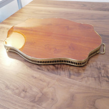 Italian artistry shines in this inlaid wood serving tray with glass top and brass gallery, perfect for entertaining or decor.