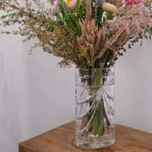 Tall cylindrical shape adds timeless elegance.  Collectible Waterford Overture pattern vase.