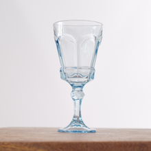 Fostoria Virginia goblet in light blue.  Durable everyday vintage glass.
