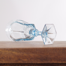 Fostoria Virginia goblet in light blue.  Adds soft color to any tablescape.