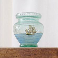 Glass vase with scene of ships, inspired by the work of renewed Nuremberg enameller Johann Schaper.