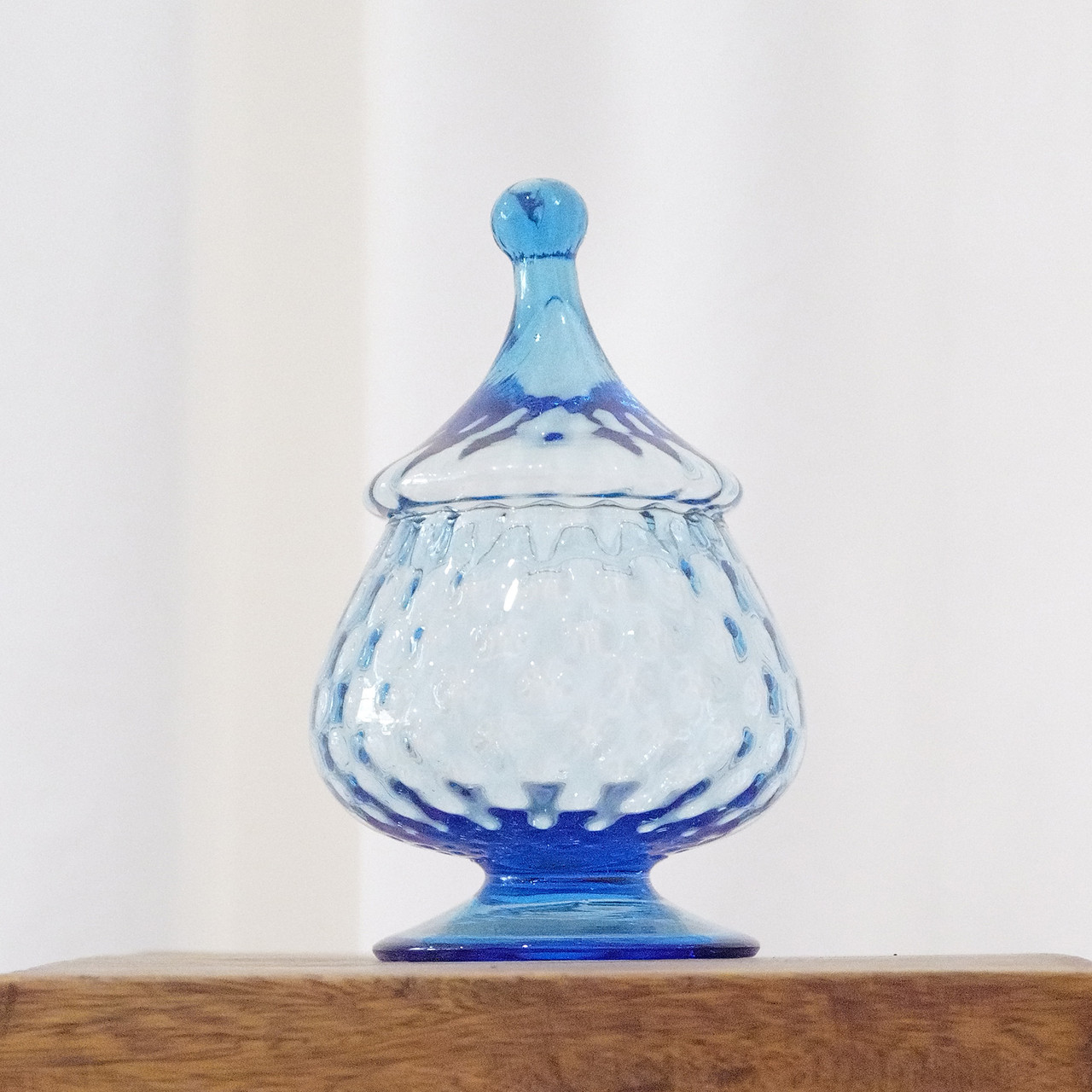 Apothecary jar, or stemmed candy dish.  Either way, this vintage jar in optic blue glass is a gem!