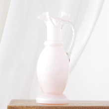 Fenton rose pitcher for Weil Glass.  Lovely as a bud vase.  Romantic ruffled detailing.