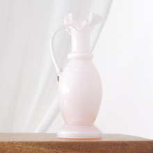 Fenton rose pitcher for Weil Glass.  Clear hand-applied handle.