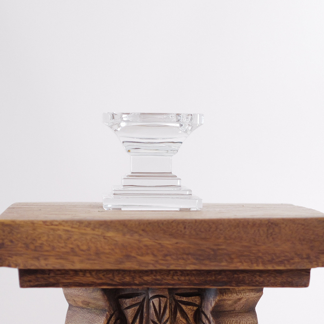 Vintage Waterford crystal pedestal candle holder with stepped base.  In the Metropolitan pattern, this pillar candleholder has a heft to it and exhibits the high quality craftsmanship of vintage of vintage Waterford crystal.
