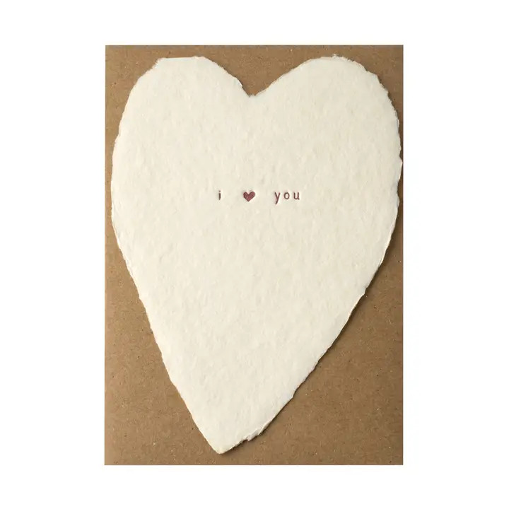 I ♡ you - Soy ink letterpress on cream handmade recycled cotton paper heart - 3.5 x 5 inch full-deckled flat note