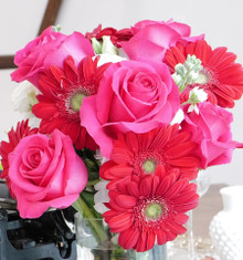 Best flower delivery in Chicago.  Red gerbera daisies and pink roses.