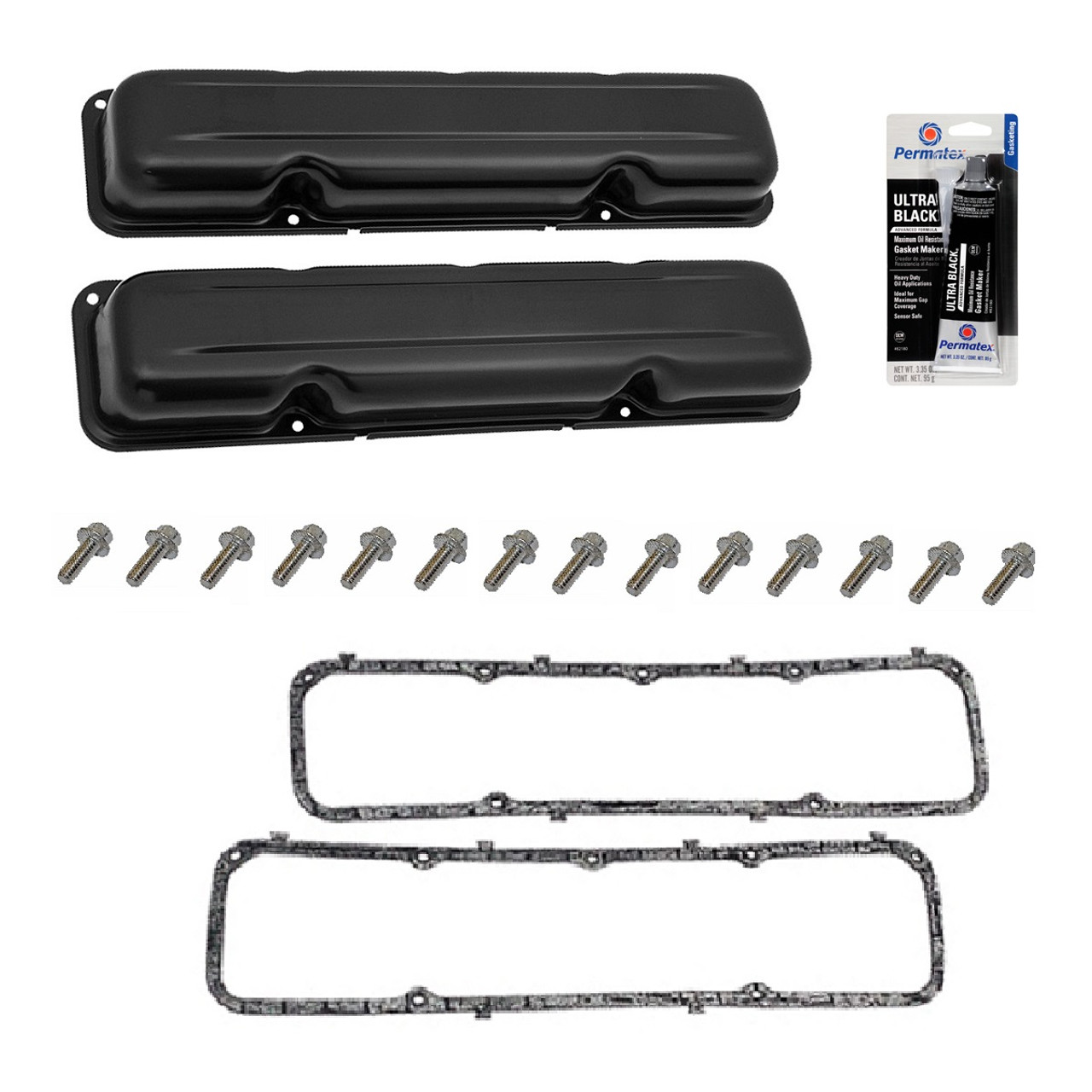 STOCK LOOKING BLACK VALVE COVER SET W/GASKETS & HARDWARE