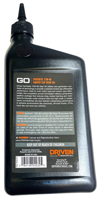 Driven Racing Synthtetic Limited Slip Differential Gear Oil 75W90 Quart Bottle