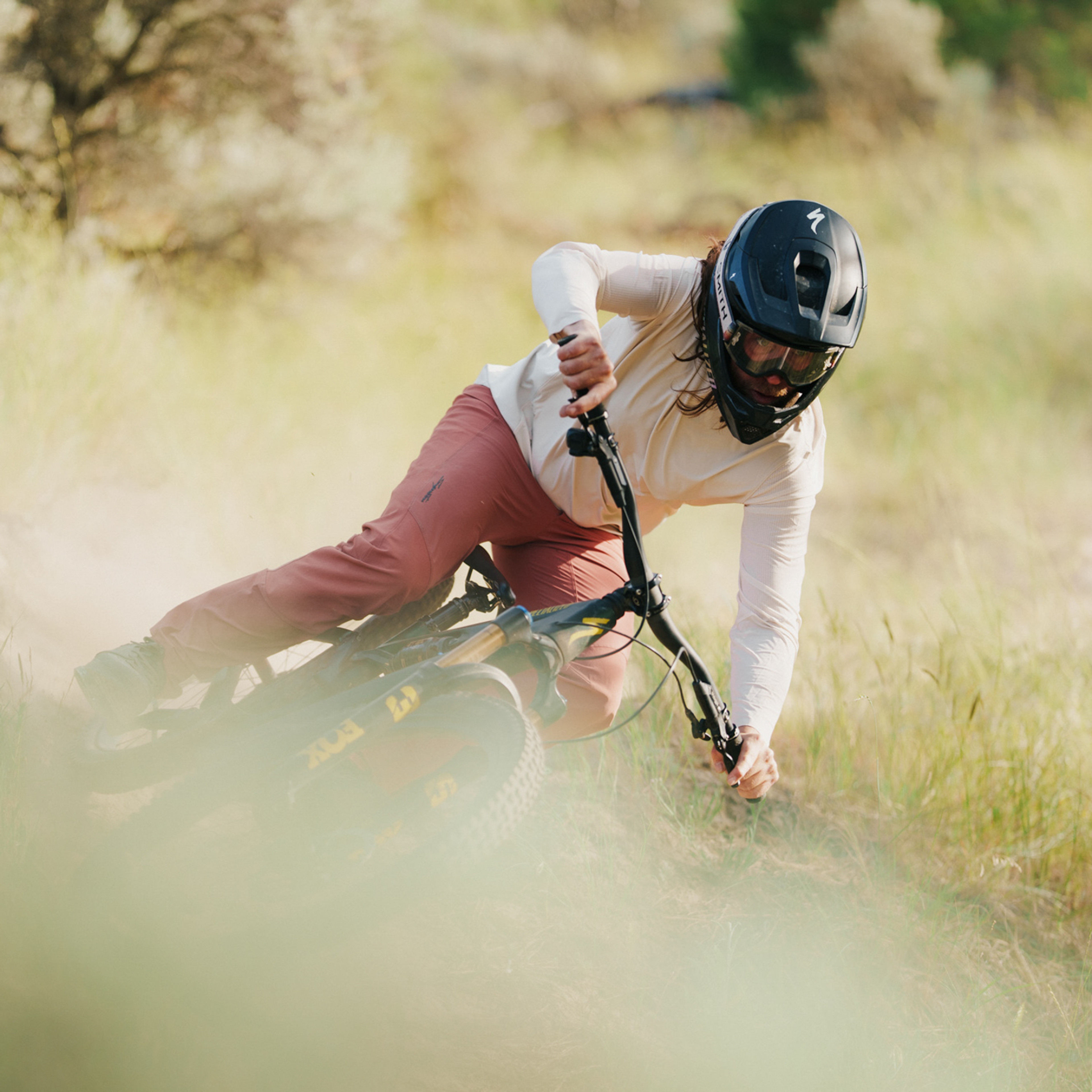 Male mountain biker descending