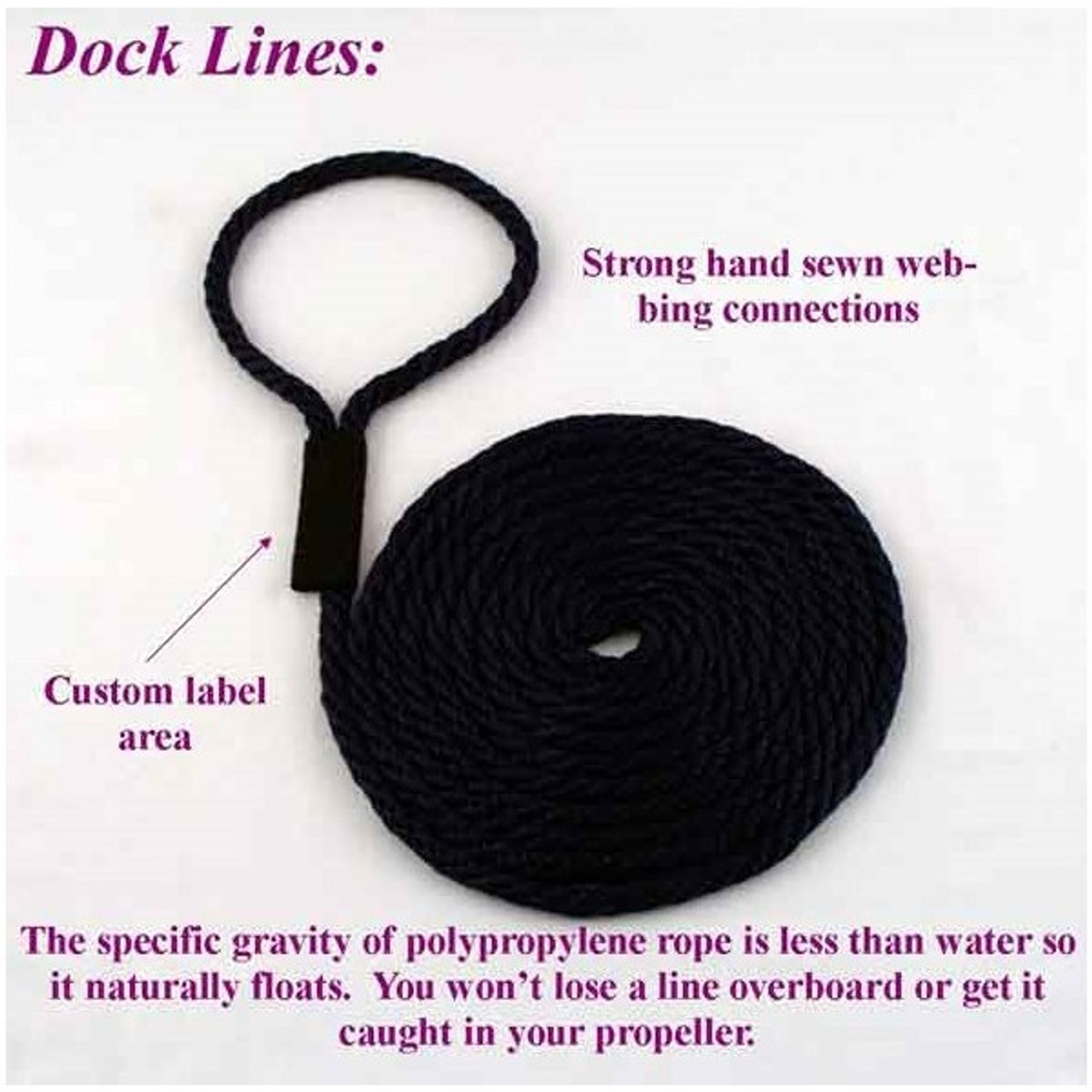 15 Ft Boat Dock Line/Mooring Rope - 3/8 Round Polypropylene