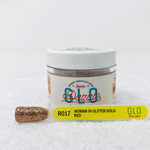 Dazzles GLO Dip Powder 2-oz | R017 Woman in Glitter Gold Red