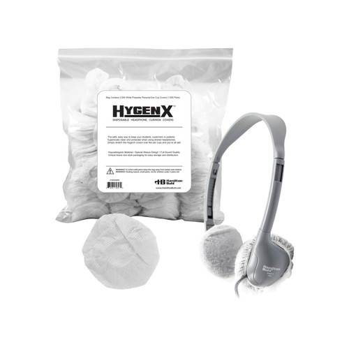 HygenX Sanitary Disposable On-Ear (Personal-Sized 2.5") Headphone/Headset Cushion Covers Bulk Bag –1,000 Pairs WHITE