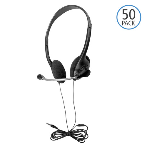 Multi-Pack Personal Headsets, TRRS with Mic. Foam Ear Cushions – 50 Piece Value Pack