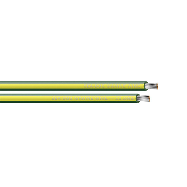 Sea-Dog 10 AWG Green\/Yellow Stripe Primary Wire - 100' [8010142]