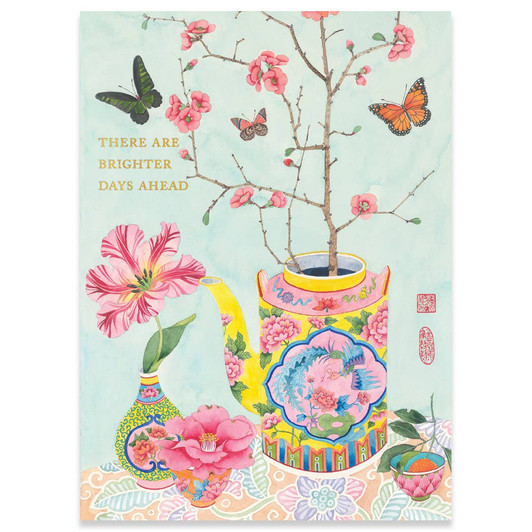 Japonicas In A Peranakan Teapot | Thinking Of You Greeting Card | CARTE