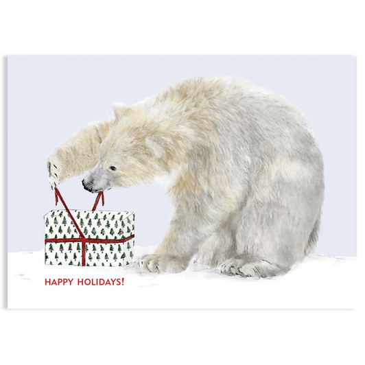 Polar Bear With Gift | Holiday Greeting Card | CARTE