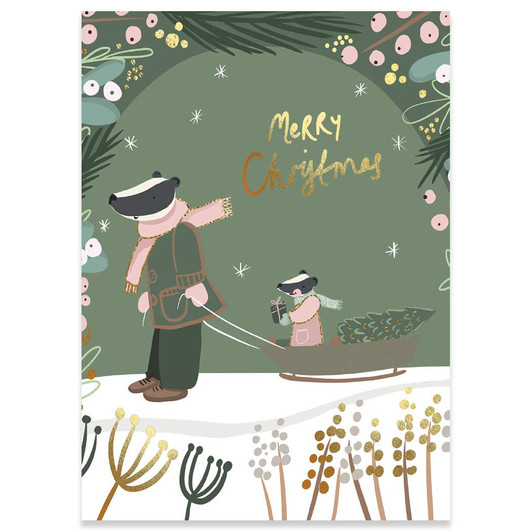 Sledding Badgers | Holiday Greeting Card | CARTE