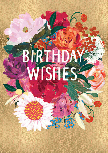 Golden Blooms Bouquet | Birthday Greeting Card | LOUISE TILLER
