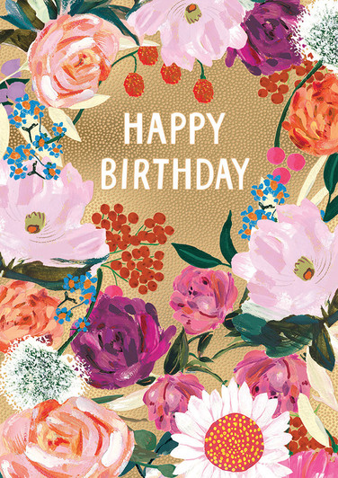 Golden Blooms Wreath | Birthday Greeting Card | LOUISE TILLER