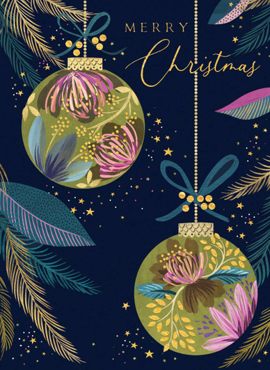 Baubles On Dark Blue | Holiday Greeting Card | CARTE