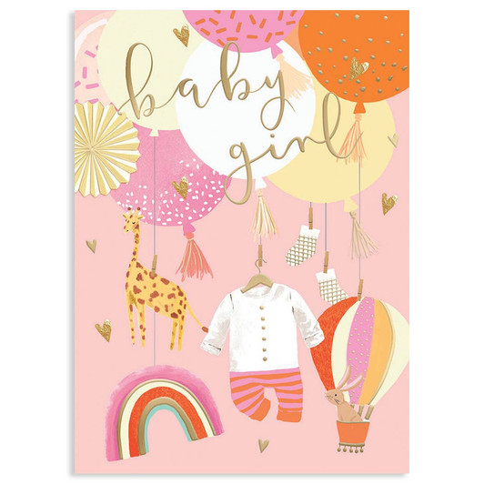 Baby Girl Balloons | New Baby Greeting Card | LOUISE TILLER