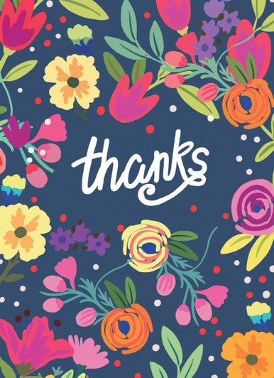 Dark Blue Floral Thanks | Thank You Greeting Card | CARTE
