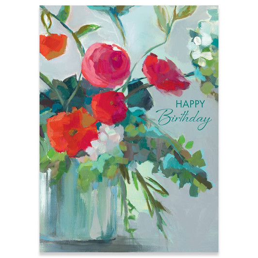 Red Flowers In A Vase | Birthday Greeting Card | CARTE