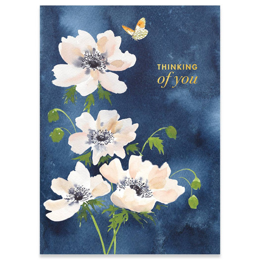 White Flowers On Blue | Sympathy Greeting Card | CARTE
