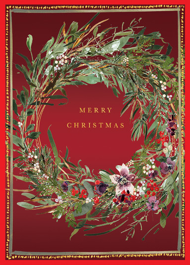 Wreath On Red | Holiday Greeting Card | CARTE