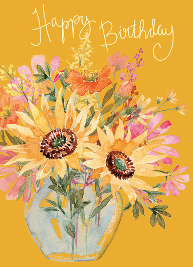 Yellow Flowers In Vase | Birthday Card | CARTE