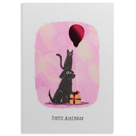 Cat And Dog With Balloon | Birthday Greeting Card | LAGOM