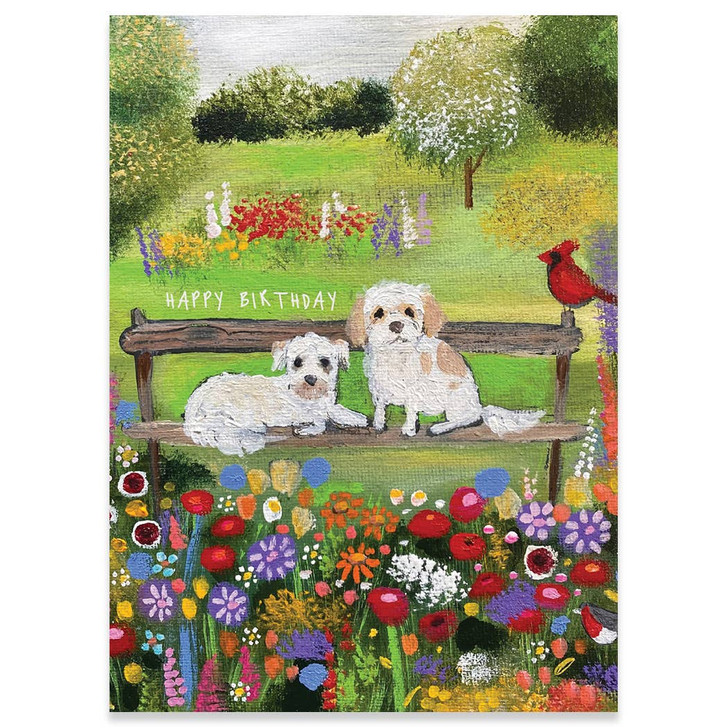 Pups On A Bench | Birthday Greeting Card | CARTE