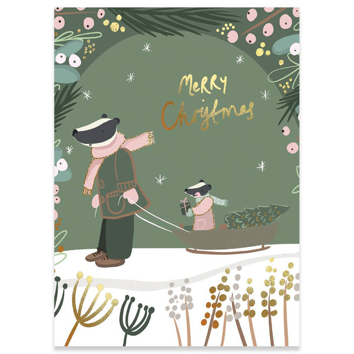Sledding Badgers | Holiday Greeting Card | CARTE
