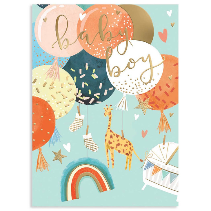 Baby Boy Balloons | New Baby Greeting Card | LOUISE TILLER