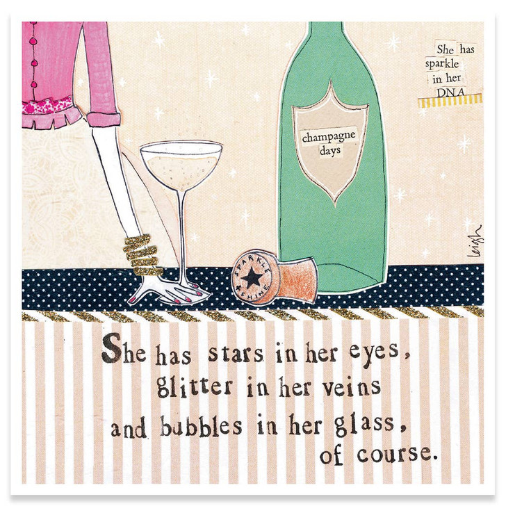 Bubbles In Her Glass | Congratulations Greeting Card | CURLY GIRL