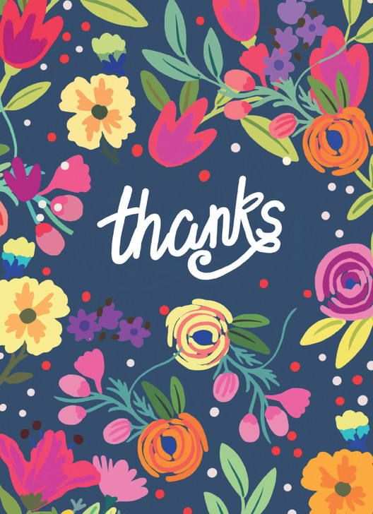 Dark Blue Floral Thanks | Thank You Greeting Card | CARTE